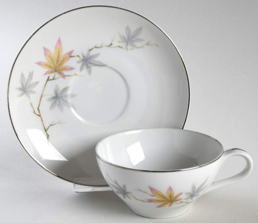 Autumn Leaf Flat Cup & Saucer Set by Japan-1