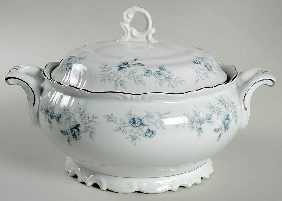 Blue Dawn (Platinum Trim) Round Covered Vegetable by Japan-1