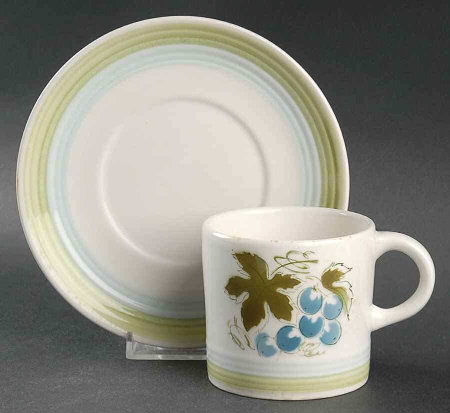 Blue Grapes Flat Cup & Saucer Set by Sears-1