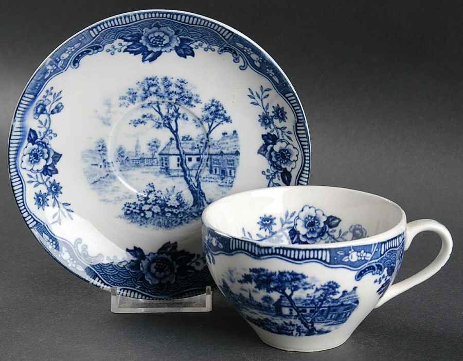 Blue Normandy Flat Cup & Saucer Set by Japan-1