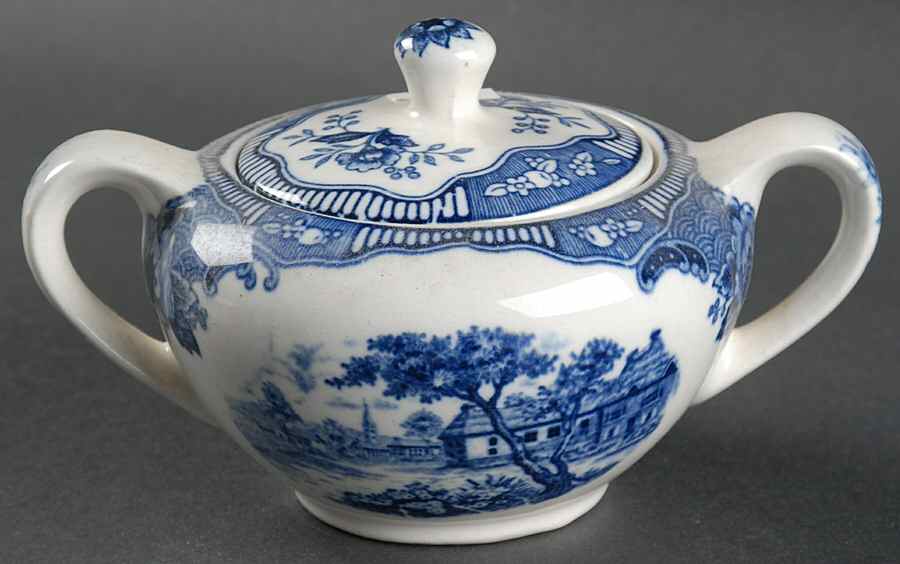 Blue Normandy Sugar Bowl & Lid by Japan-1