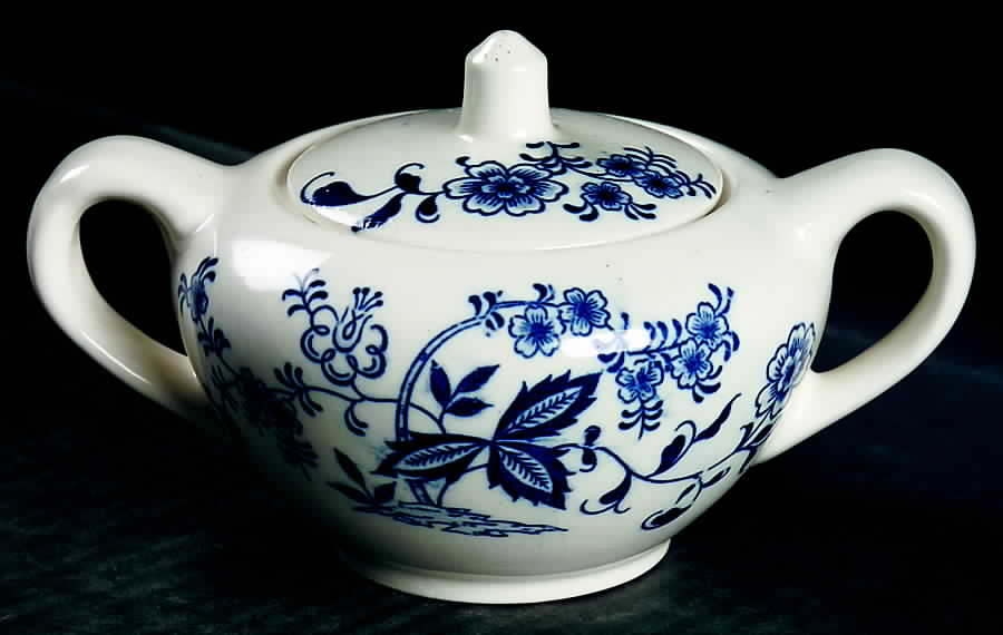 Blue Onion (Earthenware, Innerband) Sugar Bowl & Lid by Japan-1