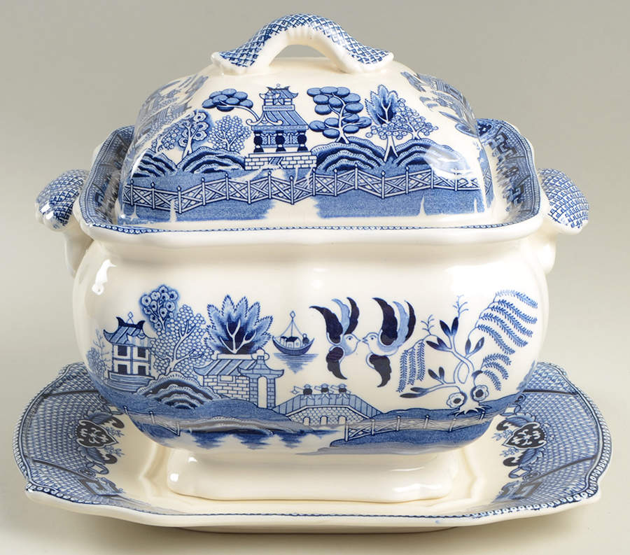Blue Willow (No Gold, "Japan" Only) Small Tureen w/Lid & Underplate by Japan-1
