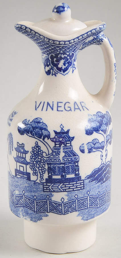 Blue Willow (No Gold, "Japan" Only) Vinegar and Stopper for Condiment Set by Japan-1