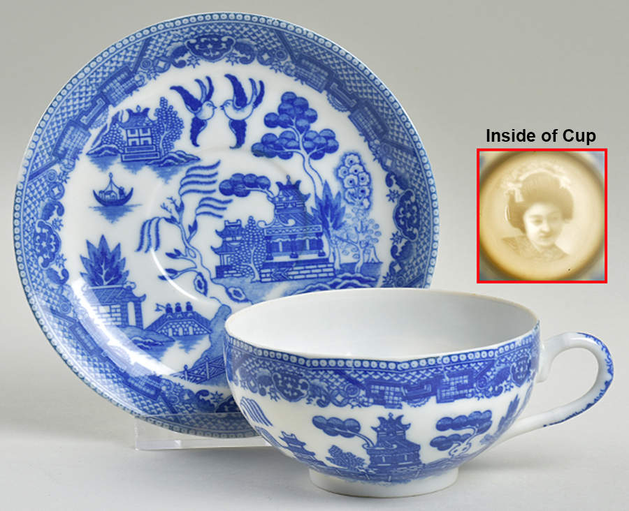 Blue Willow (No Gold, "Japan" Only) Flat Cup & Saucer Set by Japan-1