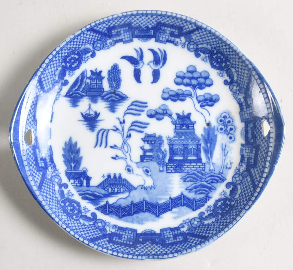 Blue Willow (No Gold, "Japan" Only) Handled Toy Cake Plate by Japan-1