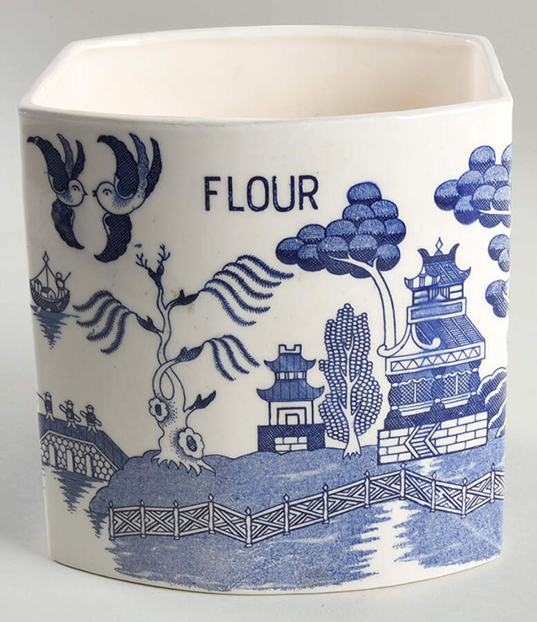 Blue Willow (No Gold, "Japan" Only) Flour Canister No Lid by Japan-1