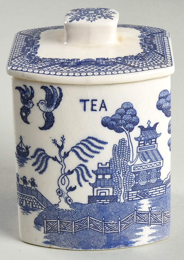 Blue Willow (No Gold, "Japan" Only) Tea Canister & Lid by Japan-1