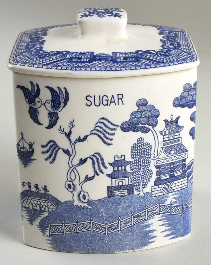 Blue Willow (No Gold, "Japan" Only) Sugar Canister & Lid by Japan-1