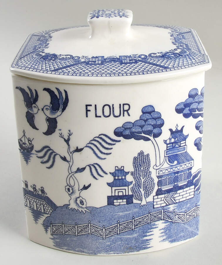 Blue Willow (No Gold, "Japan" Only) Flour Canister & Lid by Japan-1