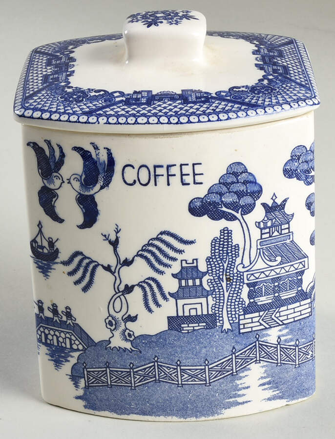 Blue Willow (No Gold, "Japan" Only) Coffee Canister & Lid by Japan-1