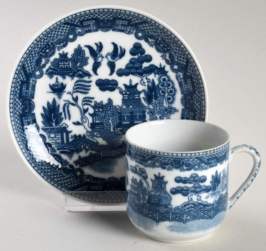 Blue Willow (No Gold, "Japan" Only) Child's Cup & Saucer Set by Japan-1