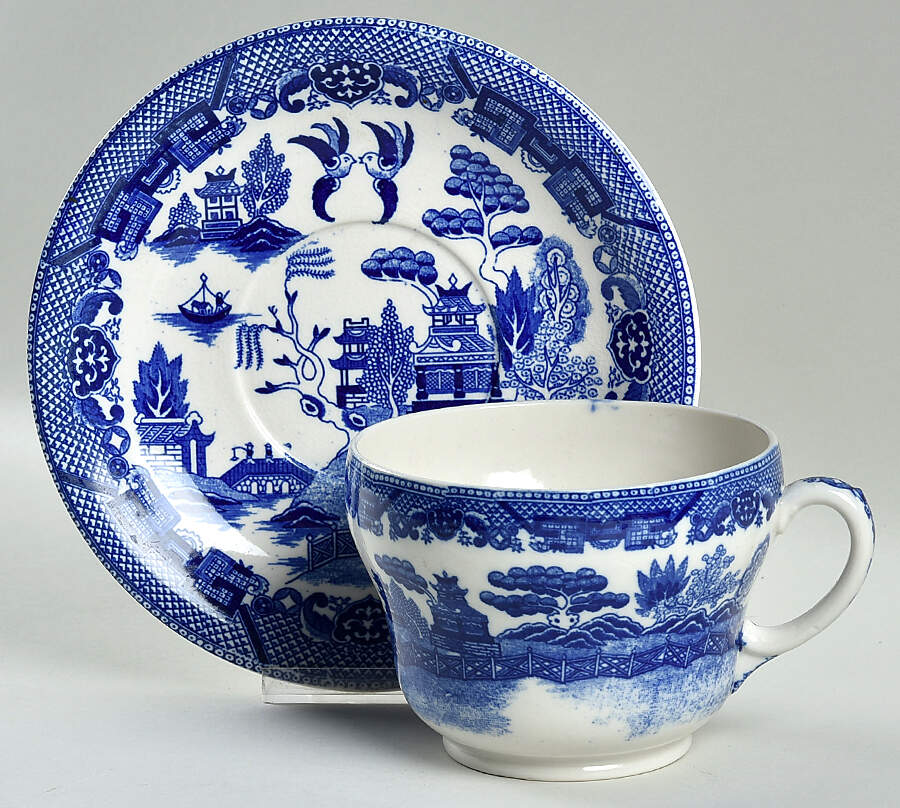 Blue Willow (No Gold, "Japan" Only) Joke Cup & Saucer Set by Japan-1