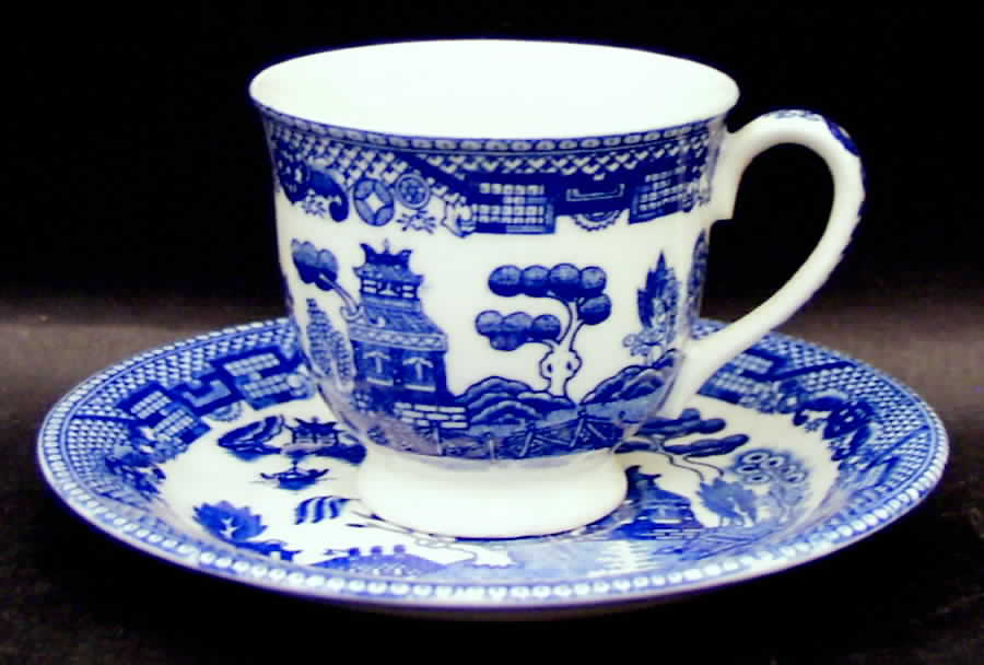 Blue Willow (No Gold, "Japan" Only) Footed Demitasse Cup & Saucer Set by Japan-1