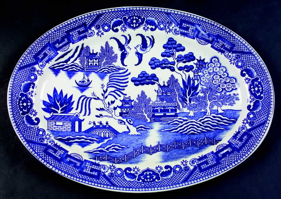 Blue Willow (No Gold, "Japan" Only) 12" Oval Serving Platter by Japan-1