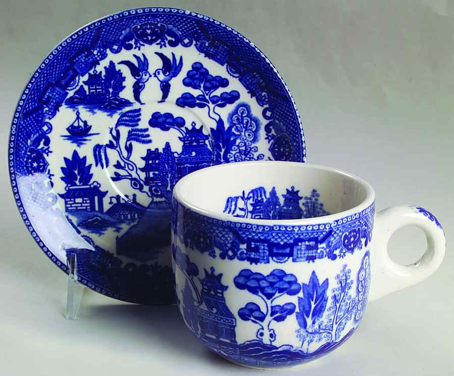 Blue Willow (No Gold, "Japan" Only) Oversized Cup & Saucer Set by Japan-1
