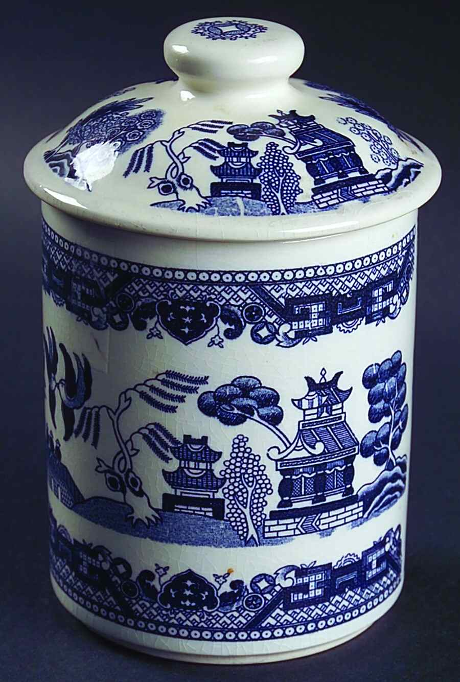 Blue Willow (No Gold, "Japan" Only) Small Canister & Lid by Japan-1