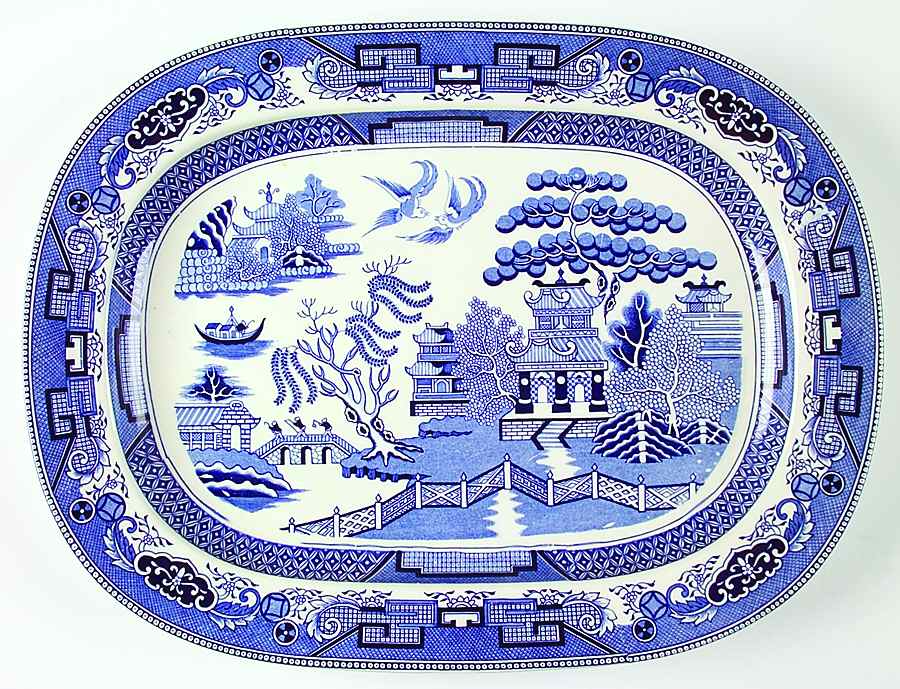 Blue Willow (No Gold, "Japan" Only) 18" Oval Serving Platter by Japan-1