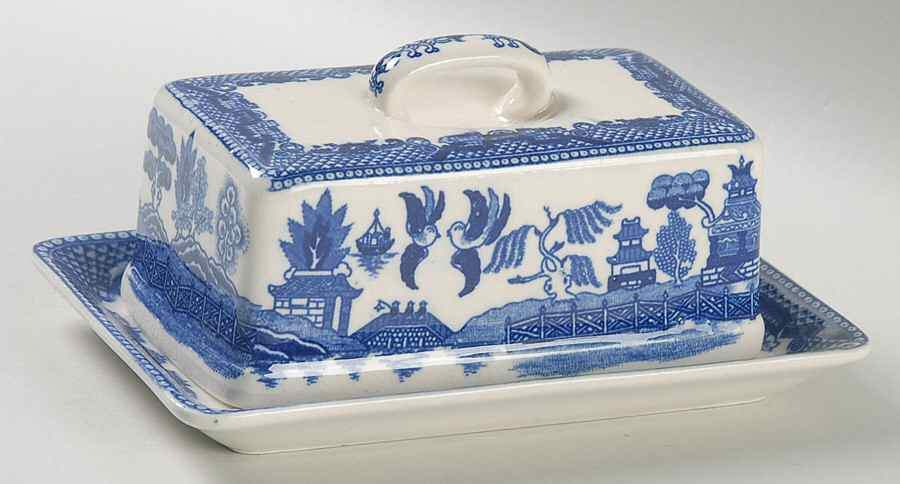 Blue Willow (No Gold, "Japan" Only) 1/4 Lb Covered Butter by Japan-1