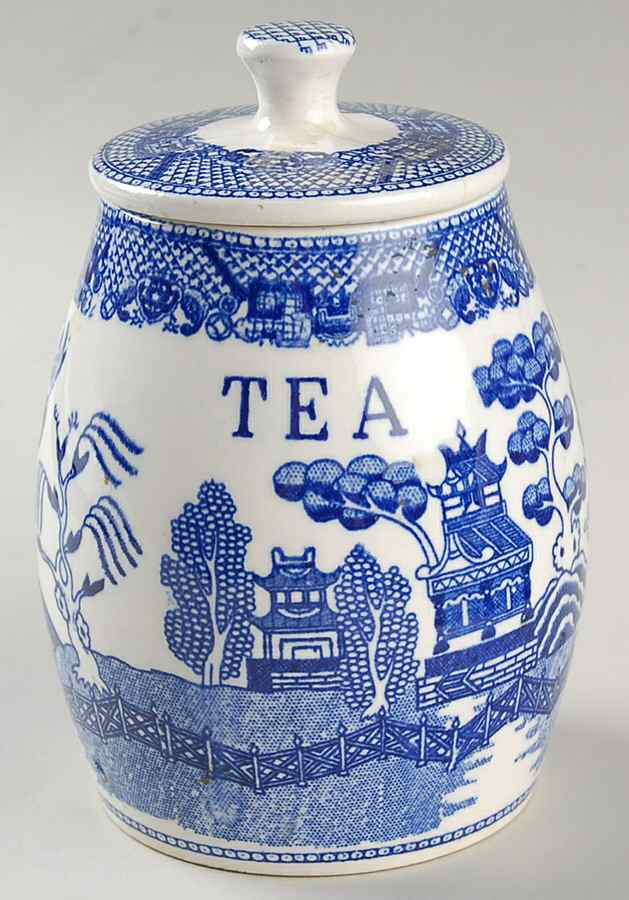 Blue Willow (No Gold, "Japan" Only) Tea Canister & Lid by Japan-1