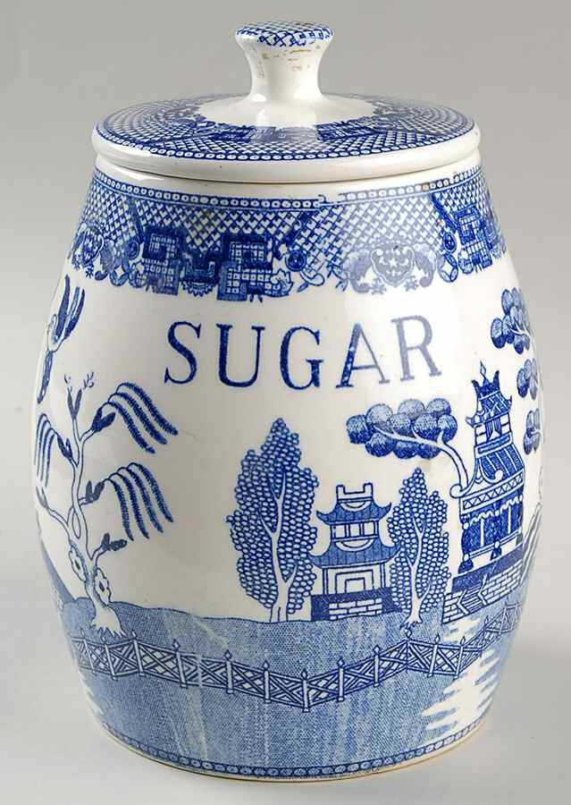 Blue Willow (No Gold, "Japan" Only) Sugar Canister & Lid by Japan-1