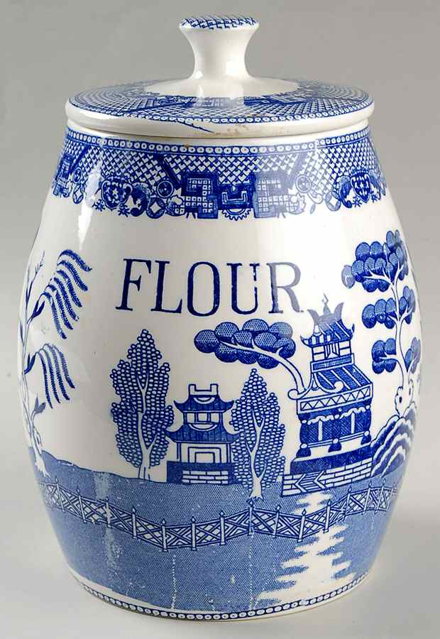 Blue Willow (No Gold, "Japan" Only) Flour Canister & Lid by Japan-1