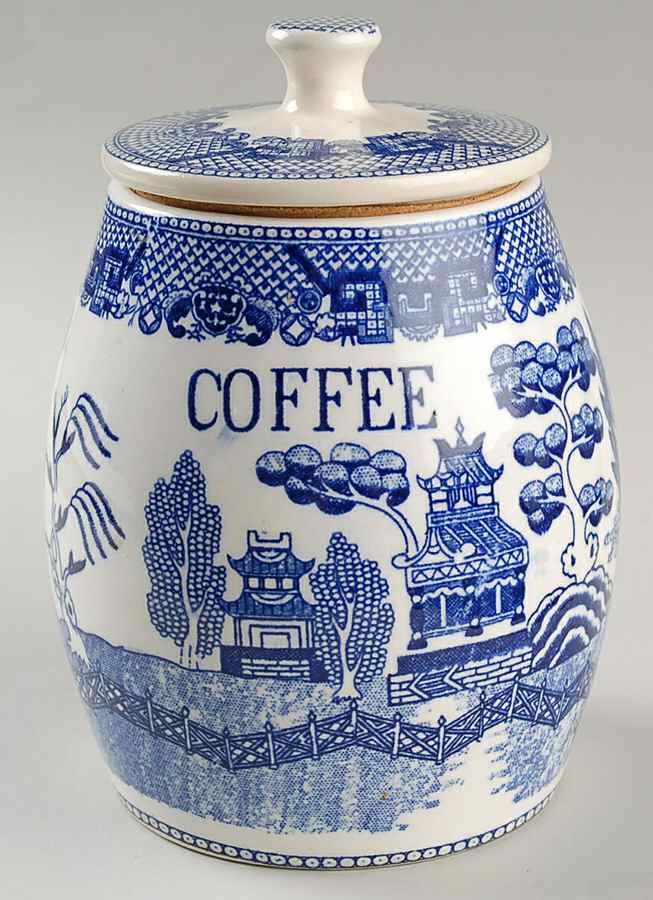Blue Willow (No Gold, "Japan" Only) Coffee Canister & Lid by Japan-1