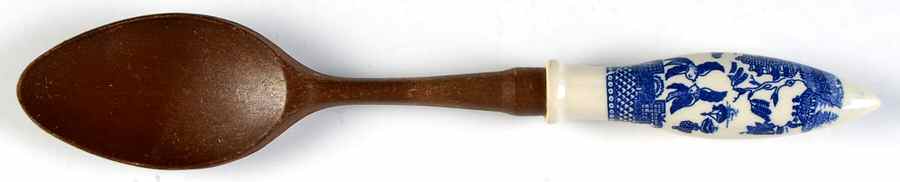Blue Willow (No Gold, "Japan" Only) Spoon-Salad Srvg-Wood/Ceramic by Japan-1
