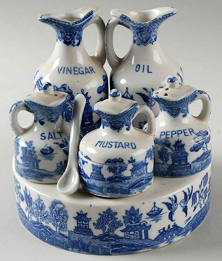 Blue Willow (No Gold, "Japan" Only) (8 Pc) Condiment Set by Japan-1