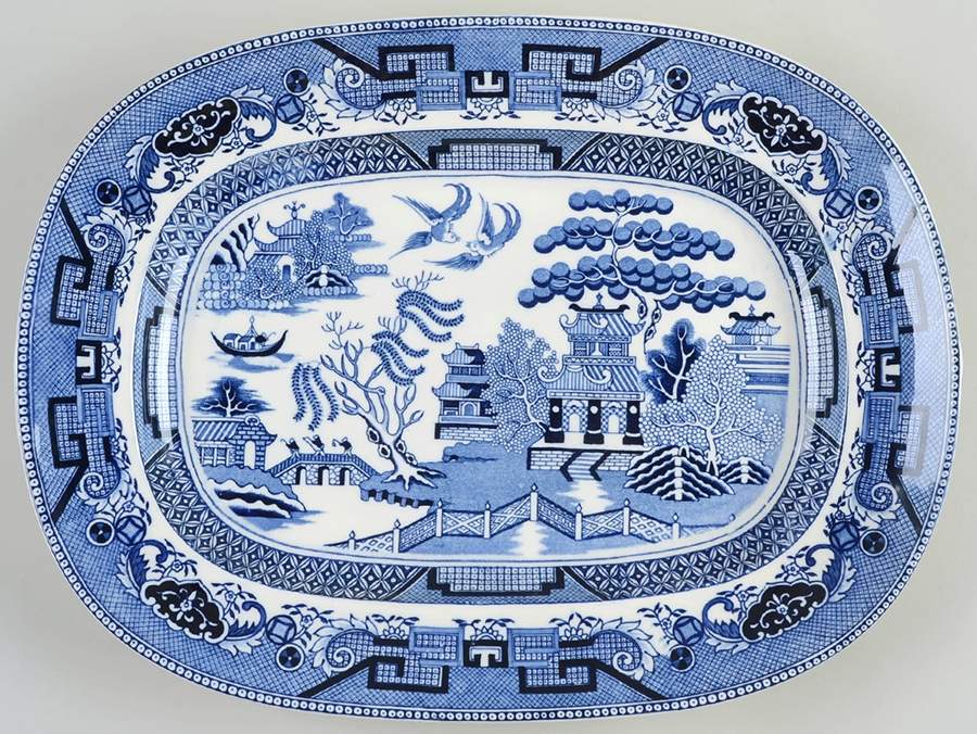 Blue Willow (No Gold, "Japan" Only) 14" Oval Serving Platter by Japan-1