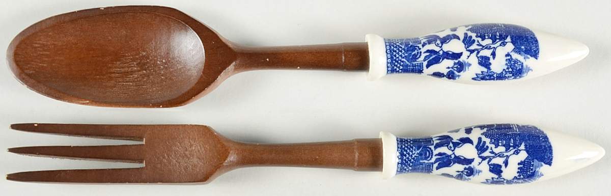 Blue Willow (No Gold, "Japan" Only) Salad Set-2 Pc/Wood/Ceramic by Japan-1