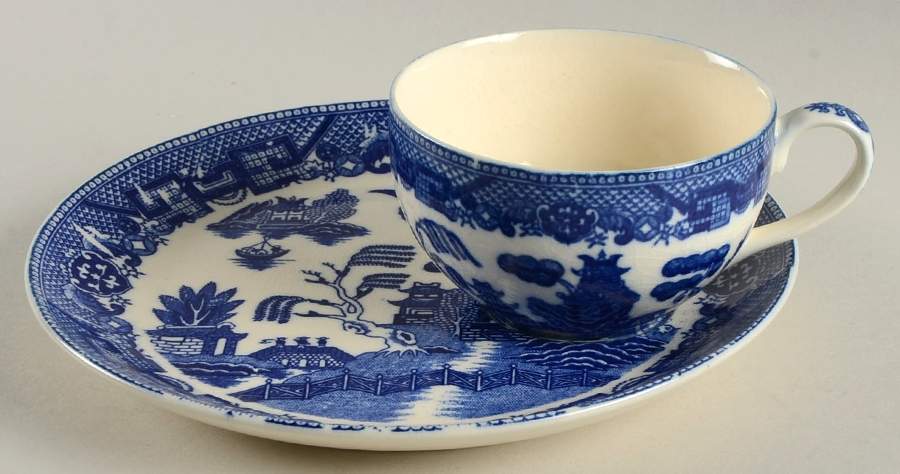Blue Willow (No Gold, "Japan" Only) Snack Plate & Cup Set by Japan-1