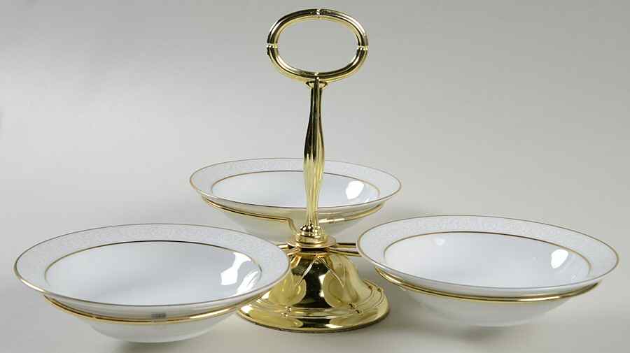 Cellini Romanesque 7" x 12" 3-Part Relish & Metal Stand (FR) HC by Japan-1