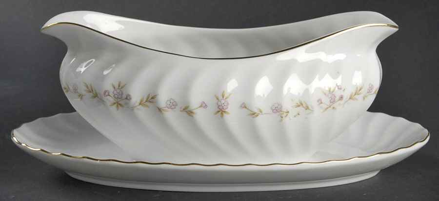 Christine (Pink Flowers) Gravy Boat with Attached Underplate by M Japan-1