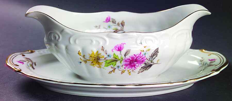 Chrysanthemum Gravy Boat with Attached Underplate by Japan-1