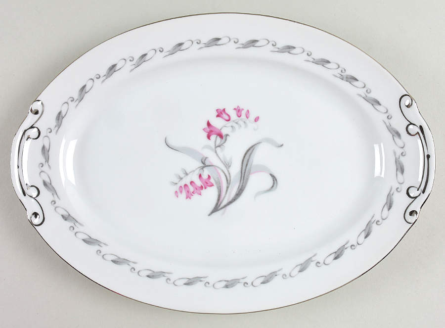 Elaine (Gray Leaf Band On Rim) 12" Oval Serving Platter by Japan-1