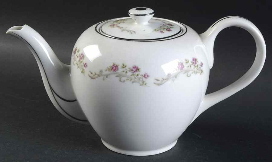 Elaine (Green Leaves, Pink Flowers) Teapot & Lid by Japan-1