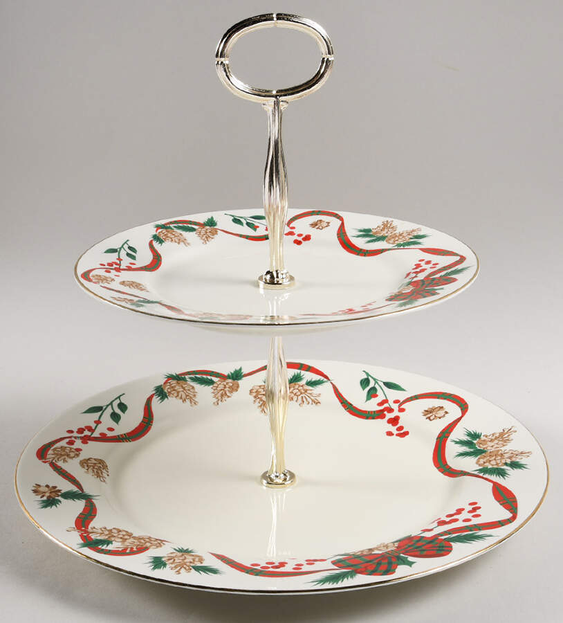 Holiday Tidings 2 Tiered Serving Tray (Dinner & Salad Plate) by Japan-1
