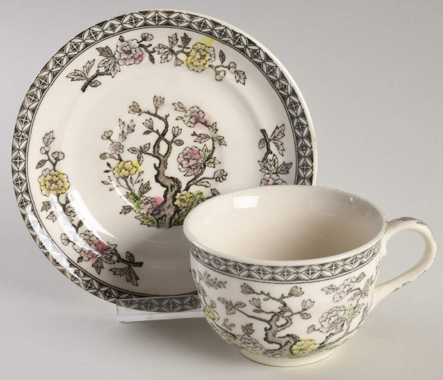 Indian Tree (Border Design) Flat Cup & Saucer Set by Nasco (Japan)-1
