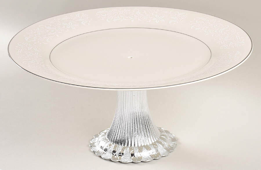 Ivory Fantasy Cake Stand with 4"-5" Metal Pedestal  Hc by Japan-1