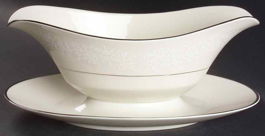 Ivory Fantasy Gravy Boat with Attached Underplate by Japan-1