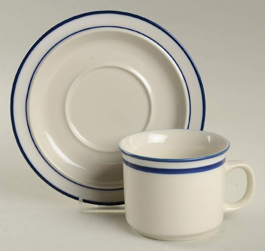 Mariner Blue Flat Cup & Saucer Set by Japan-1