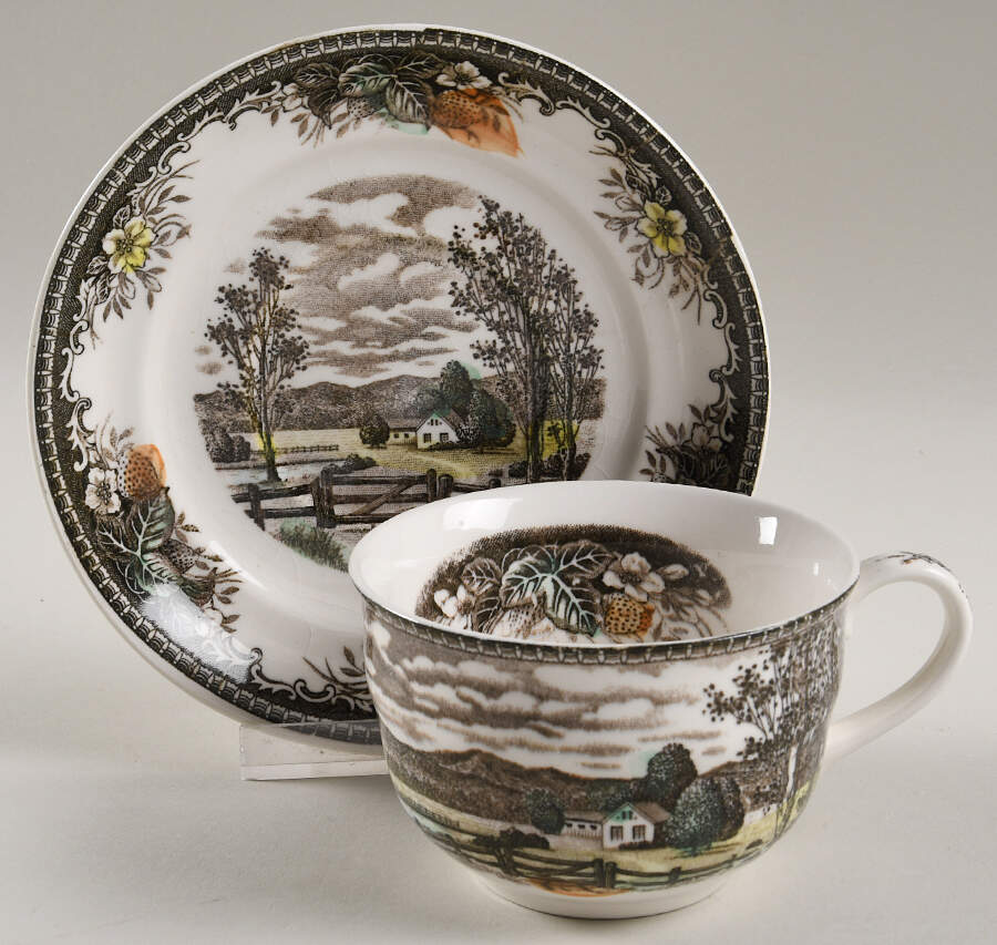 Meadow-Rural Scenery Flat Cup & Saucer Set by Japan-1