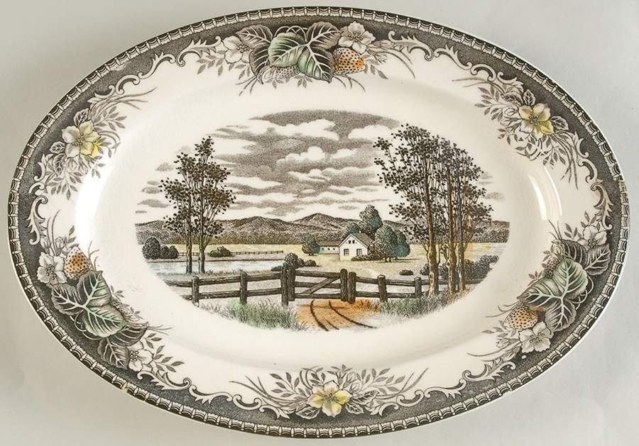 Meadow-Rural Scenery 12" Oval Serving Platter by Japan-1