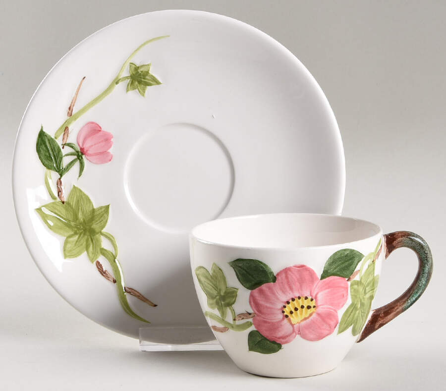 Mountain Rose Flat Cup & Saucer Set by Japan-1
