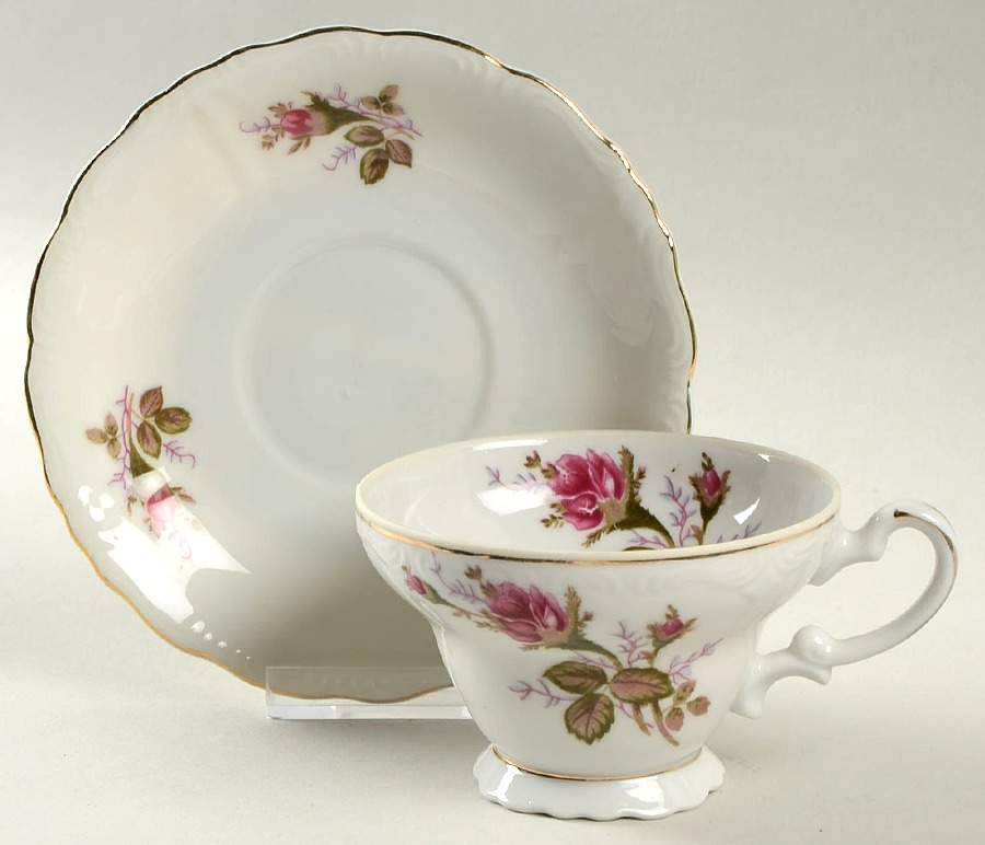 Moss Rose Footed Cup & Saucer Set by Japan-1
