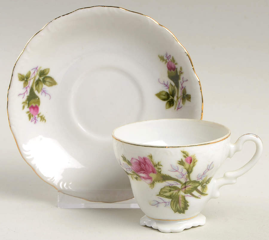 Moss Rose Footed Demitasse Cup & Saucer Set by Japan-1
