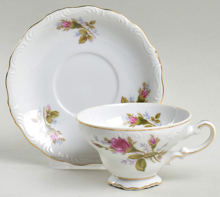 Moss Rose Footed Cup & Saucer Set by Japan-1