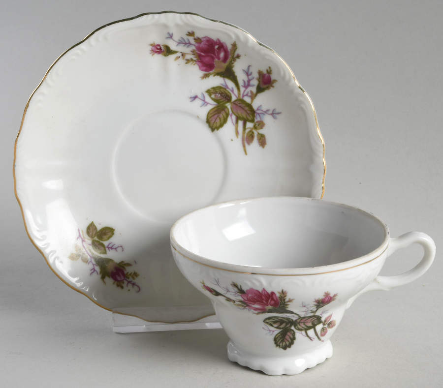 Moss Rose Footed Cup & Saucer Set by Japan-1