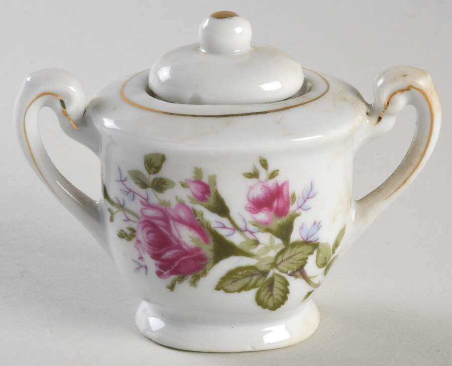 Moss Rose Child's Sugar Bowl & Lid by Japan-1